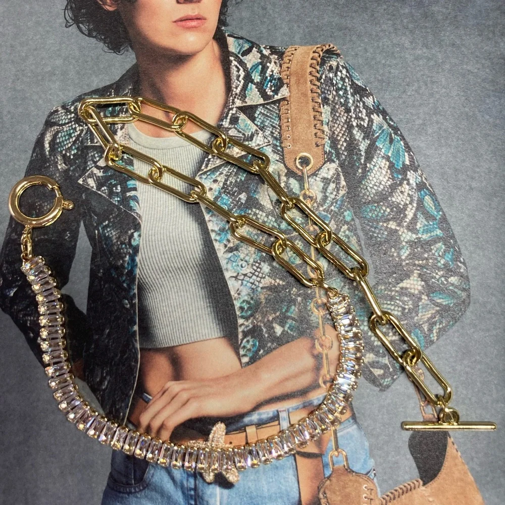 🌟 Gold Plated Crystals Chunky Two Tone Chain Necklace - Picture 4 of 4